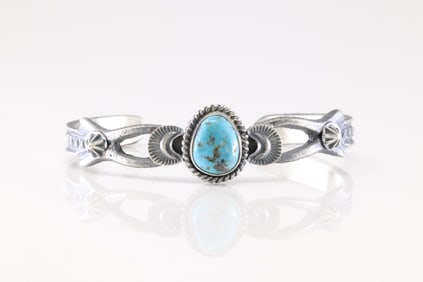 Native America Navajo Sterling Silver Turquoise Bracelet Cuff By Kevin Billah. From C Company.