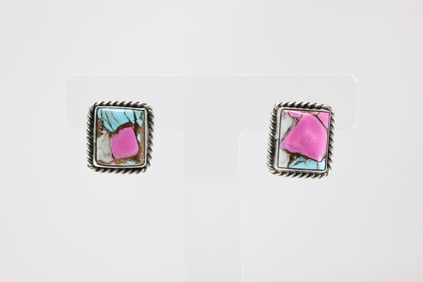 Native America Navajo Sterling Silver Cotton Candy Post Earring's By Chassity Belone.
