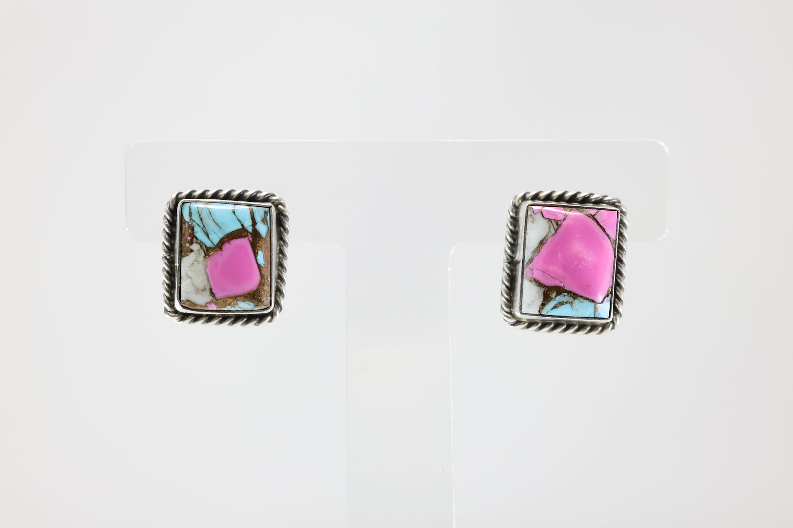 Native America Navajo Sterling Silver Cotton Candy Post Earring's By Chassity Belone.: This is a Native America Navajo Sterling Silver Cotton Candy Post Earring's By Chassity Belone. Stamp Belone.