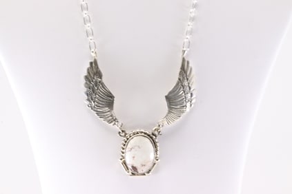 Native America Navajo Sterling Silver White Buffalo Necklace By Charlene Yazzie. From R.B Company.