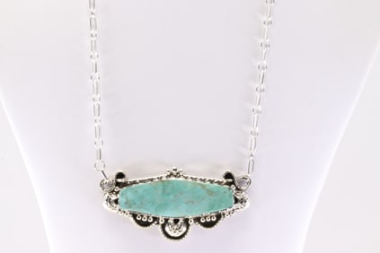 Native America Navajo Sterling Silver Turquoise Necklace By Emerson Delgatito. From R.B Company.