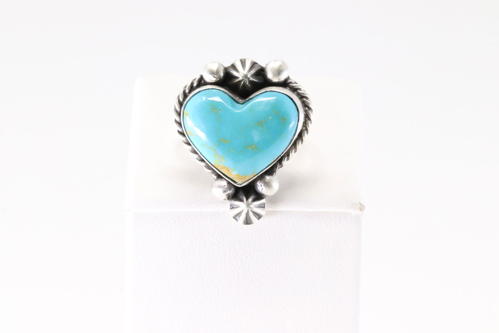 Native America Navajo Sterling Silver Turquoise Heart Ring By Dixon. (1 of 4)