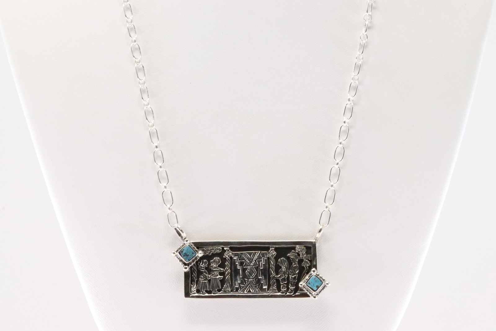 Native America Navajo Sterling Silver Turquoise Necklace By RW.: This is a Native America Navajo Sterling Silver Turquoise Necklace By RW. Stamp RW. Necklace Length: 18.00.