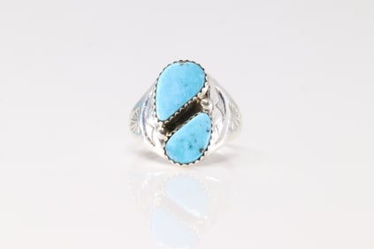 Native America Navajo Sterling Silver Turquoise Ring By Ml.