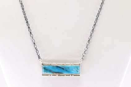 Native America Navajo Sterling Silver Kingman Turquoise Necklace By Steve Francisco.