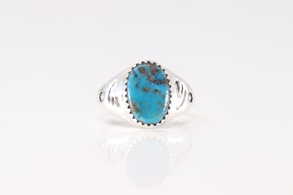 Native America Navajo Sterling Silver Turquoise Ring By ML.