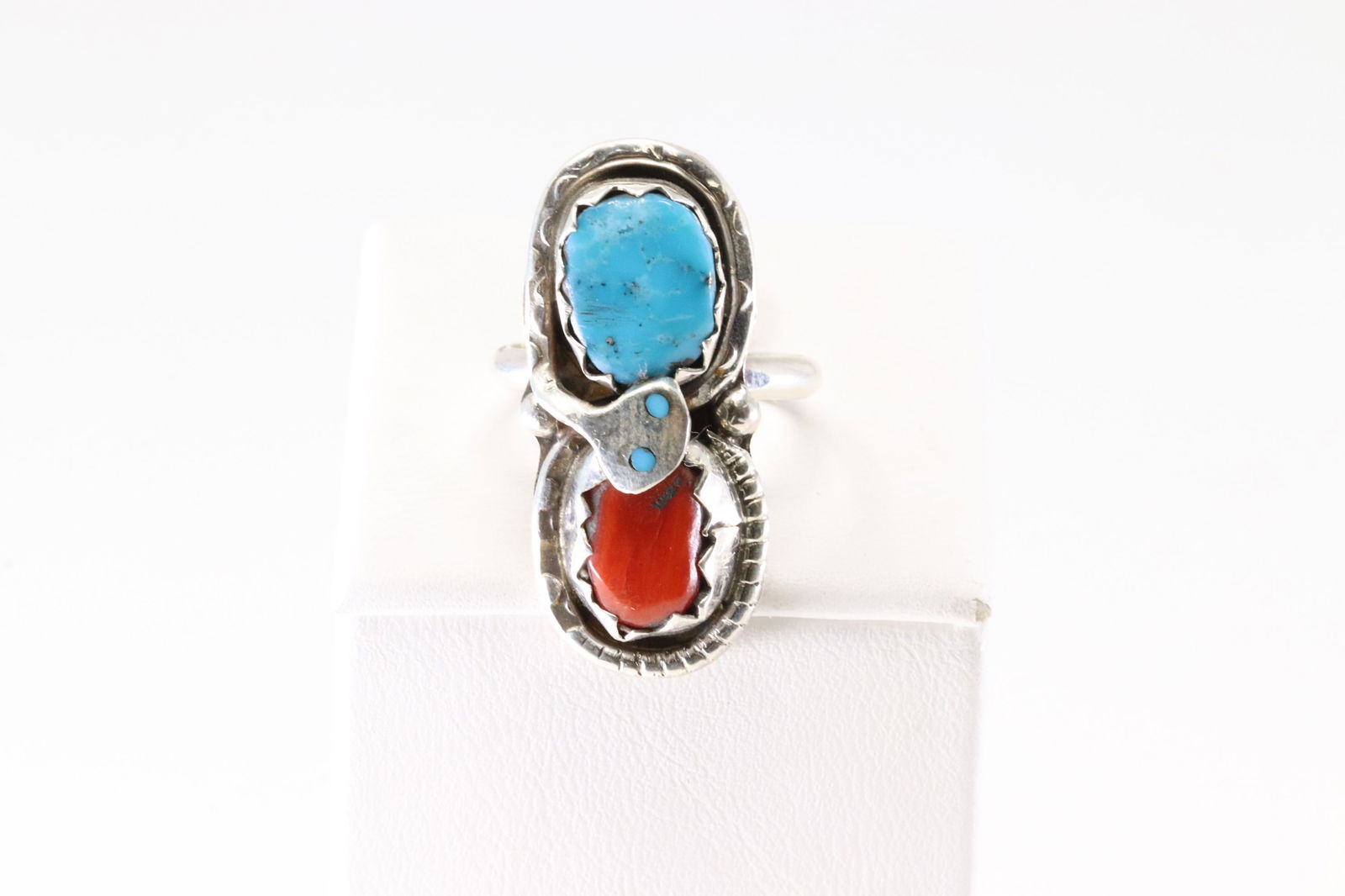 Native America Zuni Sterling Silver Coral & Turquoise Ring By Effie C. (1 of 4)