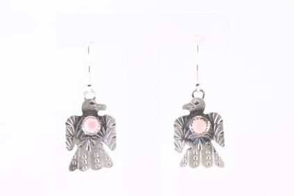 Native America Navajo Sterling Silver Pink Conch Thunderbird Dangling Earring's By Gabriela Yazzie.