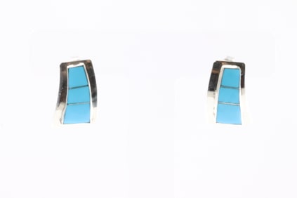 Native America Navajo Sterling Silver Turquoise Inlay Post Earring's By TN.