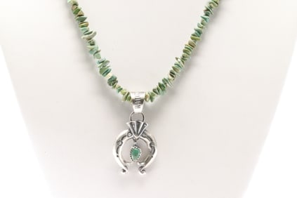 Native America Navajo Sterling Silver Turquoise Naja Necklace By Louise Joe. From R.B Company.