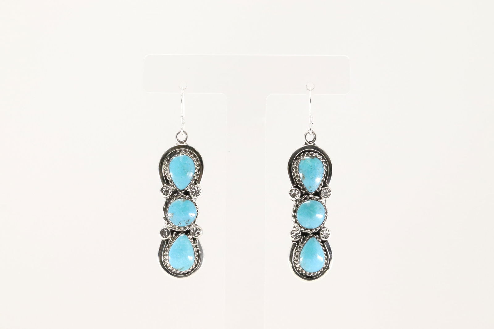 Native America Navajo Sterling Silver Turquoise Dangling Earring's By Marie Bahe. From R.B Company. (1 of 4)