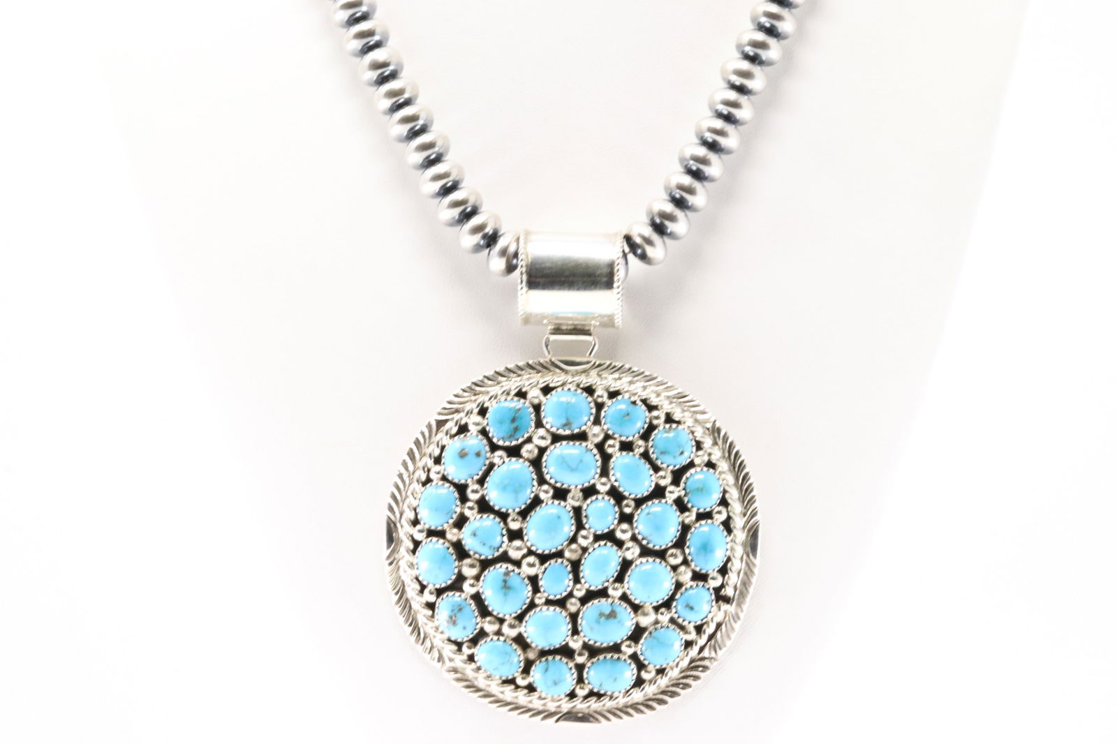 Native America Navajo Sterling Silver Kingman Turquoise Pendant By M.J. With None Navajo Stearling (1 of 4)