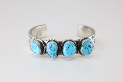 Native America Navajo Sterling Silver Sleeping Beauty Bracelet Cuff By Wilson Dawes.