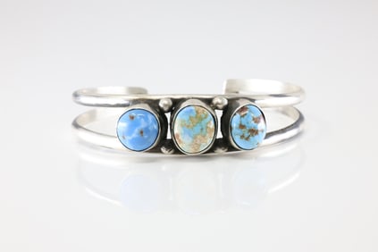 Native America Navajo Sterling Silver Golden Hill Bracelet Cuff By AL.