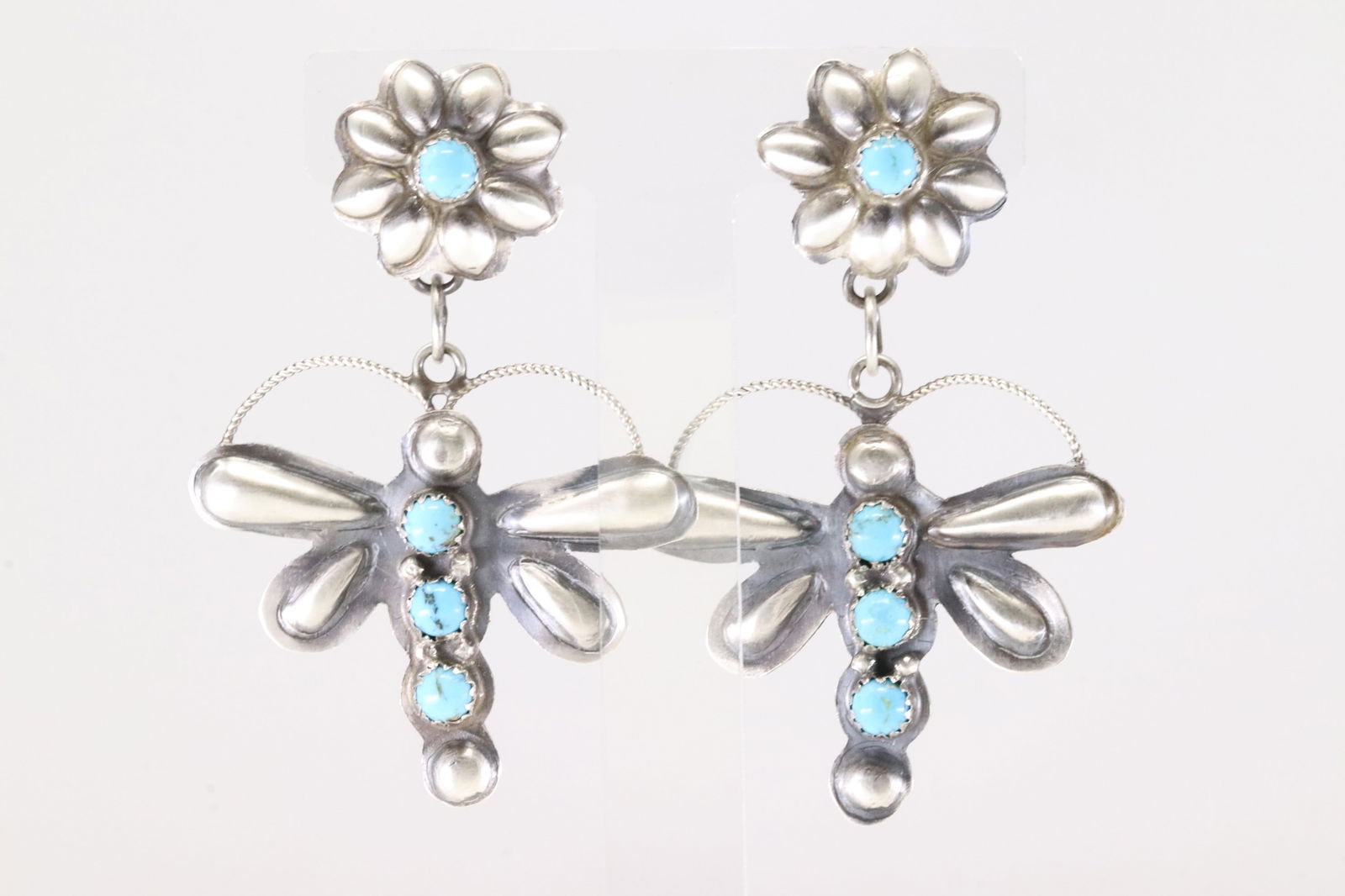 Native America Navajo Sterling Silver Kingman Turquoise Dragonfly Post Dangling Earring's By G.T.Y. (1 of 4)