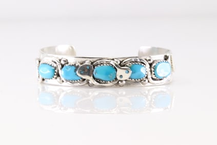 Native America Zuni Sterling Silver Turquoise Bracelet Cuff By Effie C.