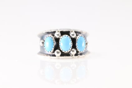 Native America Navajo Sterling Silver Turquoise Ring By RC.