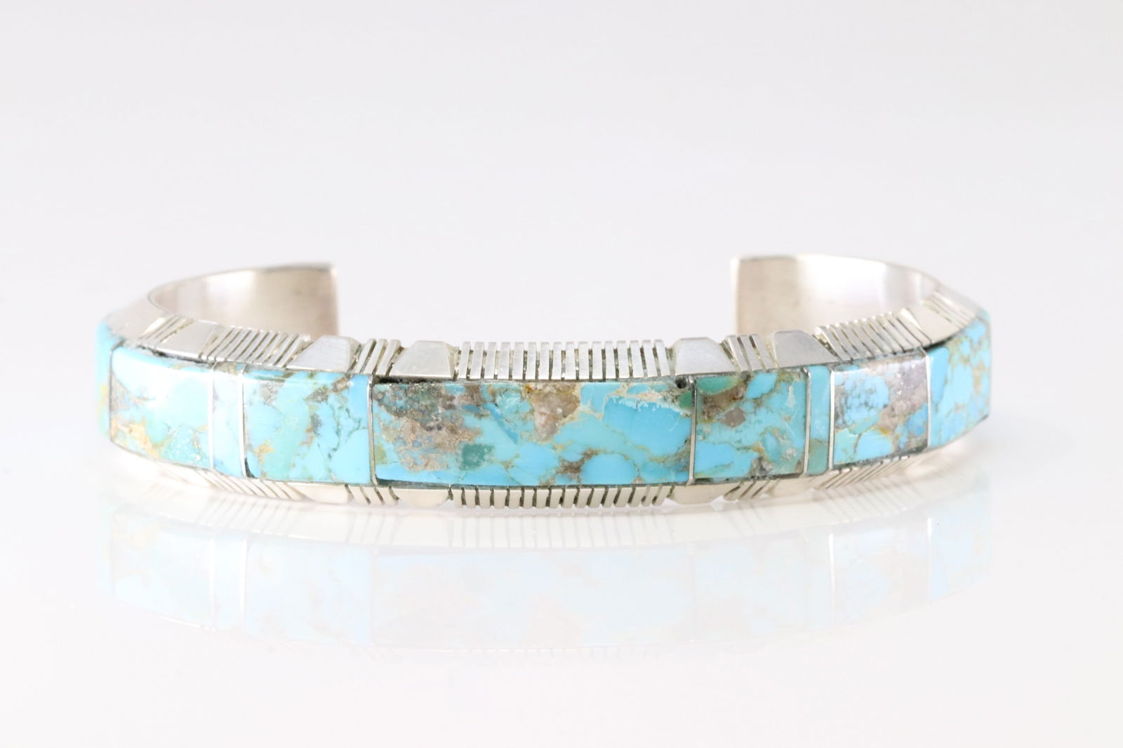 Native America Navajo Sterling Silver Number 8 Turquoise Inlay Bracelet Cuff By Steven Francisco.: This is a Native America Navajo Sterling Silver Number 8 Turquoise Inlay Bracelet Cuff By Steven Francisco. Stamp SF.