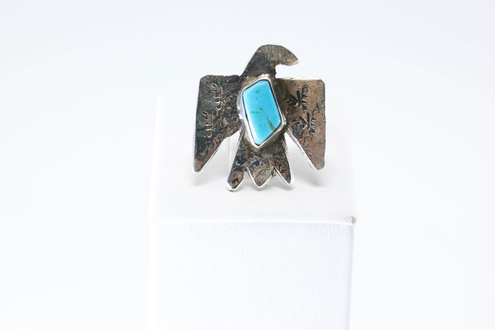 Native America Zuni Sterling Silver Turquoise Eagle Ring By NM. (Stamp Inside). (1 of 4)