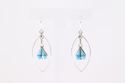 Native America Zuni Sterling Silver Turquoise Dangling Earring's By RVN.