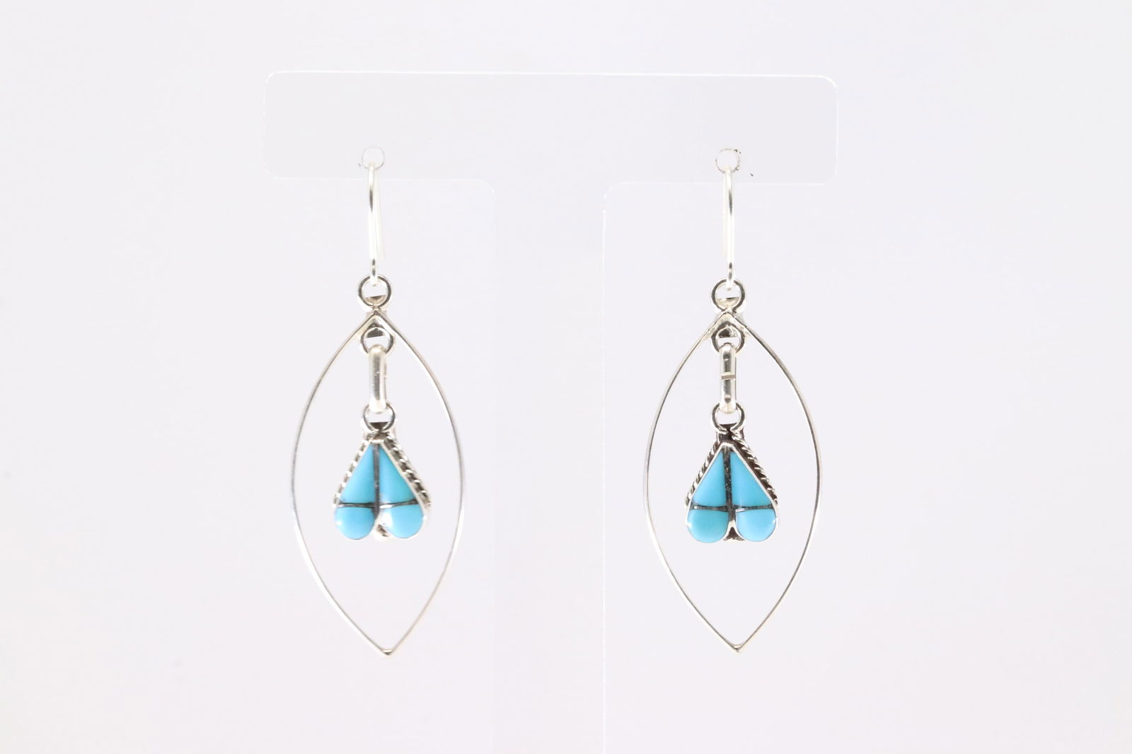 Native America Zuni Sterling Silver Turquoise Dangling Earring's By RVN.: This is a Native America Zuni Sterling Silver Turquoise Dangling Earring's By RVN. Stamp RVN.