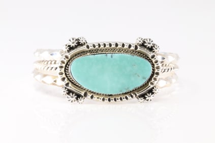 Native America Navajo Sterling Silver Turquoise Bracelet Cuff By Emerson Delgarito. From R.B