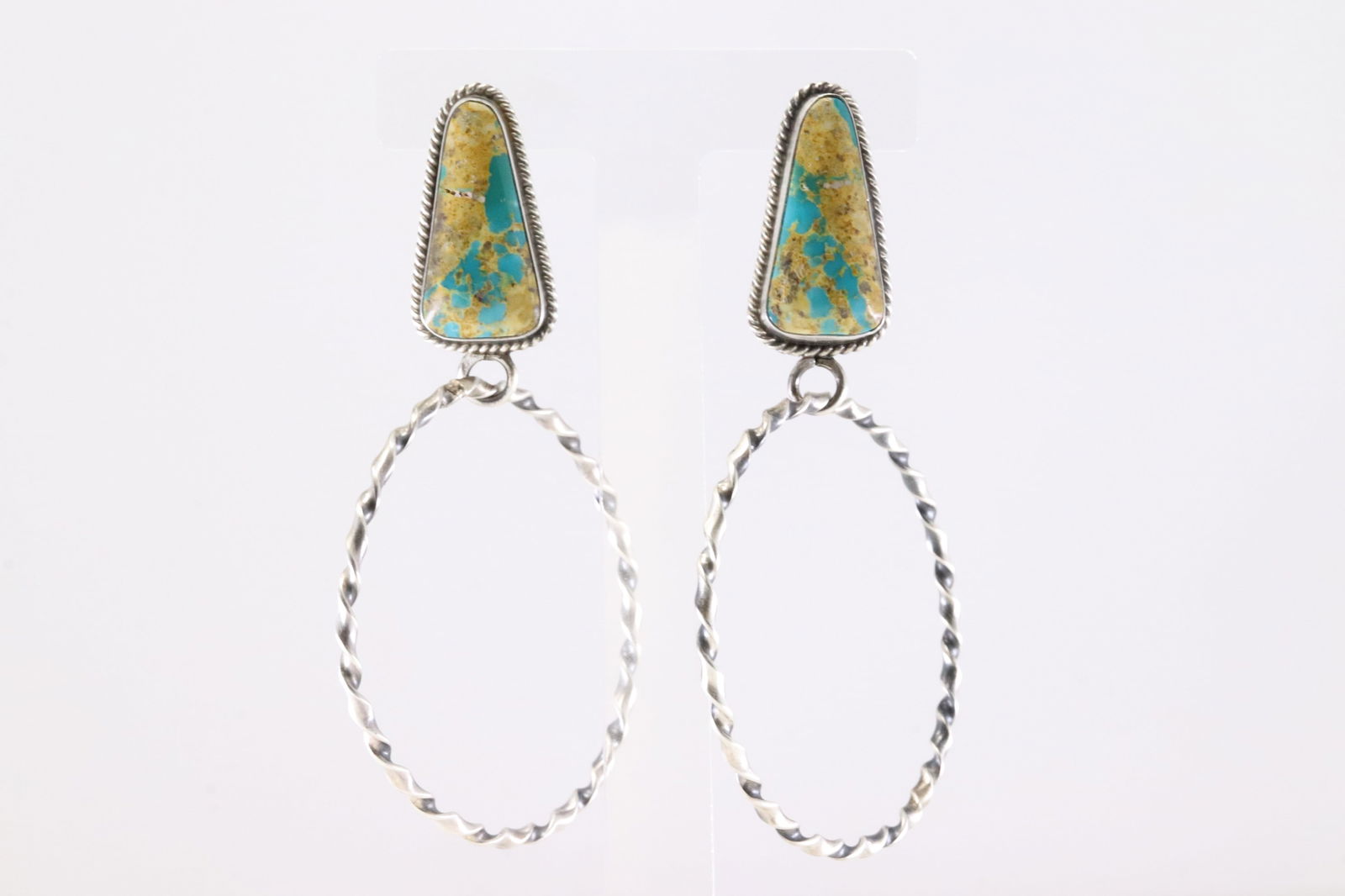 Native America Navajo Sterling Silver Royston Ribbon Post Hoop Earring's By Elouise Kee.: This is a Native America Navajo Sterling Silver Royston Ribbon Post Hoop Earring's By Elouise Kee. Stamp EK.