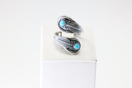 Native America Navajo Sterling Silver Turquoise Ring By Kenny Lonjose.