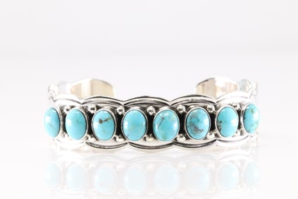 Native America Navajo Sterling Silver Turquoise Bracelet Cuff By Thomas Yazzie. From R.B Company.
