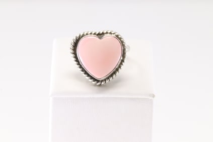 Sterling Silver Pink Conch Heart Ring.