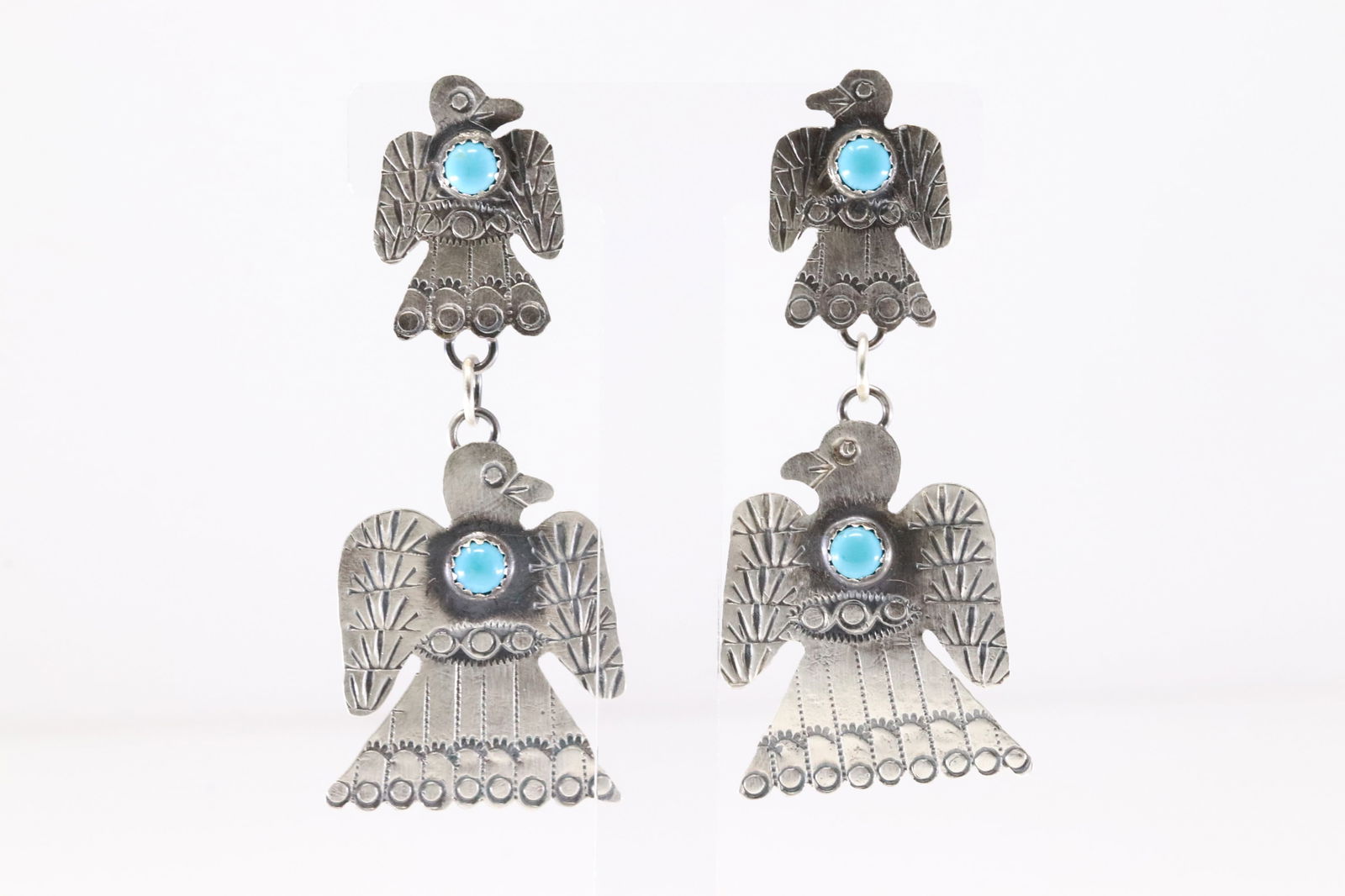 Native America Navajo Sterling Silver Turquoise Thunderbird Post Dangling Earring's By Gabriela: This is a Native America Navajo Sterling Silver Turquoise Thunderbird Post Dangling Earring's By Gabriela Yazzie. Stamp G.T.Y.