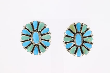Native America Zuni Sterling Silver Turquoise Post Earring's By Alicia Wilson.