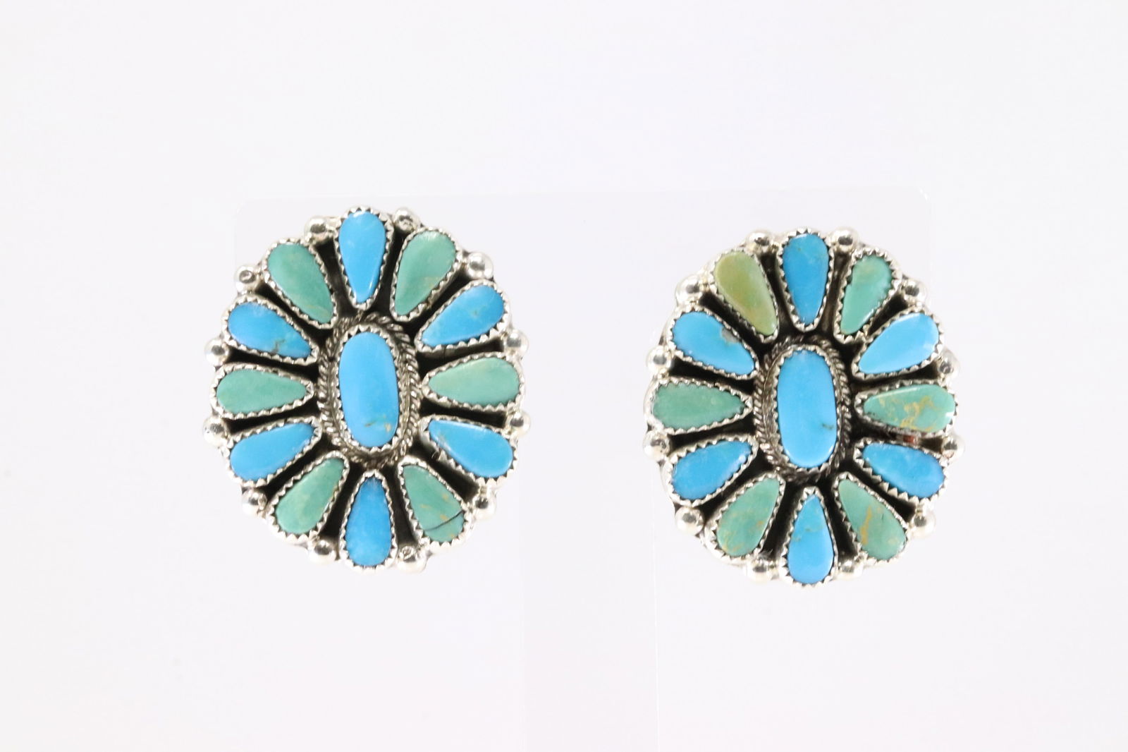 Native America Zuni Sterling Silver Turquoise Post Earring's By Alicia Wilson. (1 of 4)