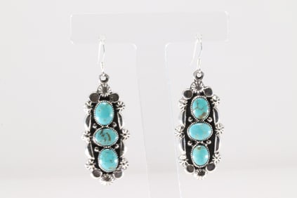Native America Navajo Sterling Silver Turquoise Dangling Earring's By Emerson Delgarito. From R.B