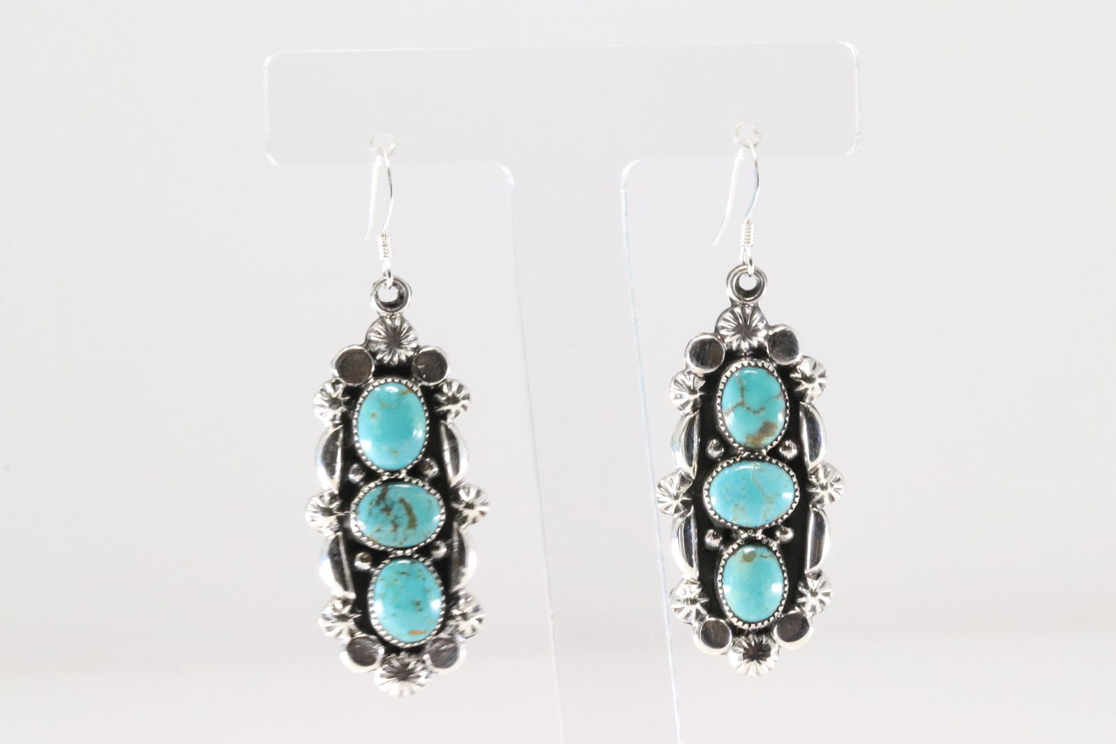 Native America Navajo Sterling Silver Turquoise Dangling Earring's By Emerson Delgarito. From R.B (1 of 3)