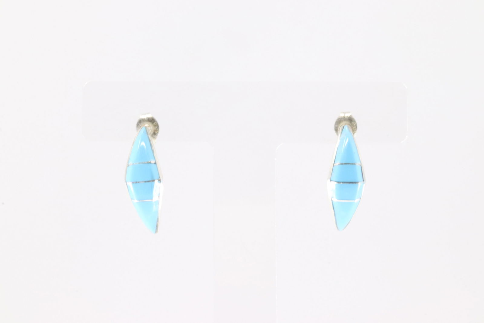 Native America Zuni Sterling Silver Turquoise Inlay Hoop Earring's By Robert Kanesta.: This is a Native America Zuni Sterling Silver Turquoise Inlay Hoop Earring's By Robert Kanesta. Stamp RK.