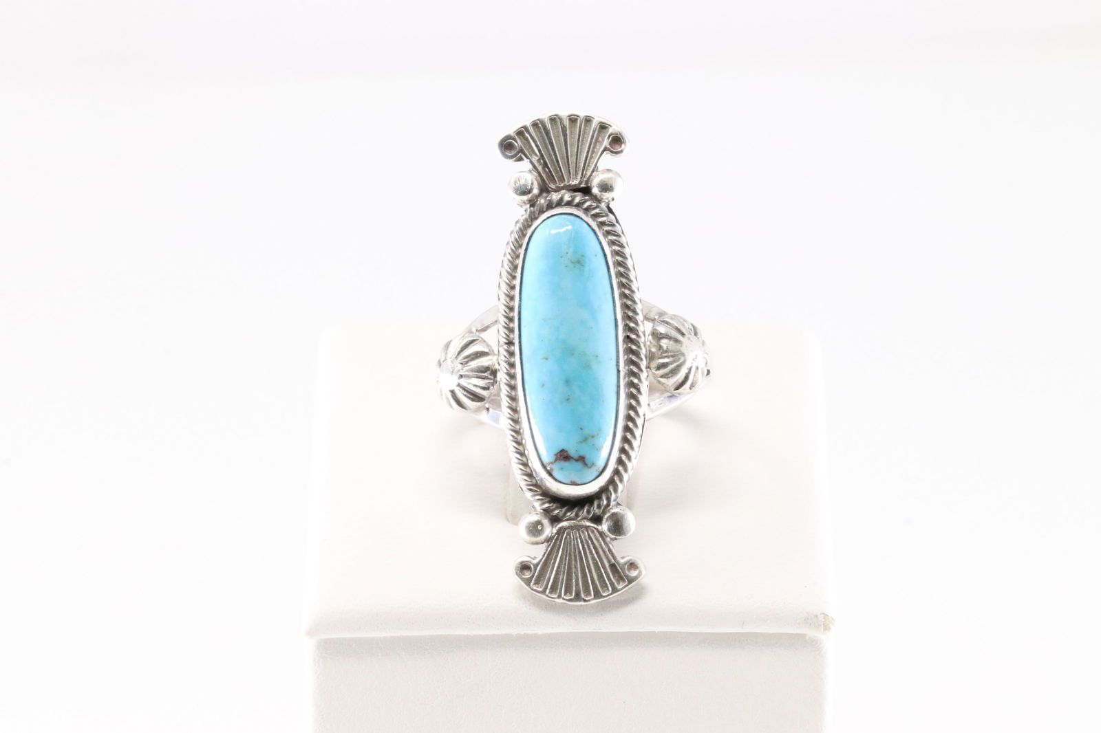 Native America Navajo Sterling Silver Turquoise Ring By Maritta Benally. From R.B Company.: This is a Native America Navajo Sterling Silver Turquoise Ring By Maritta Benally. From R.B Company. Stamp RB. Ring size: 8.00.
