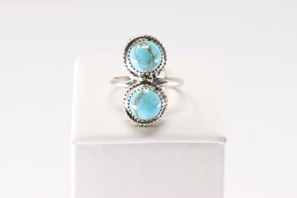 Native America Navajo Sterling Silver Turquoise Ring By EW.