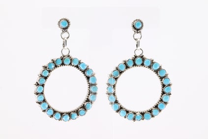 Native America Zuni Sterling Silver Turquoise Post Danglaing Earring's By Phyllis Laatti.