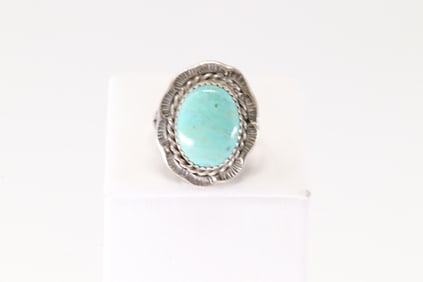 Native America Navajo Sterling Silver Turquoise Ring By F.