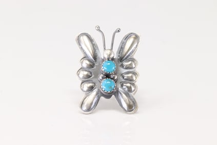 Native America Navajo Sterling Silver Turquoise Butterfly Ring By L.Yazzie.