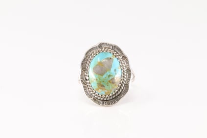 Native America Navajo Sterling Silver Turquoise Ring By F.