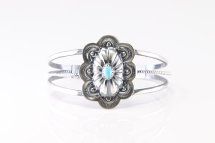 Native America Navajo Sterling Silver Turquoise Bracelet Cuff By Ray. B.