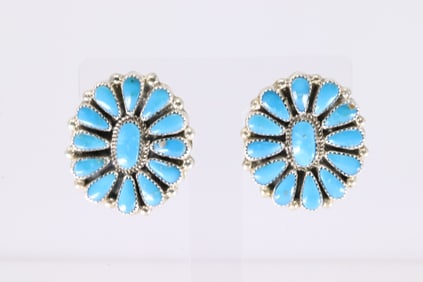 Native America Zuni Sterling Silver Kingman Turquoise Post Earring's By Alicia Wilson.