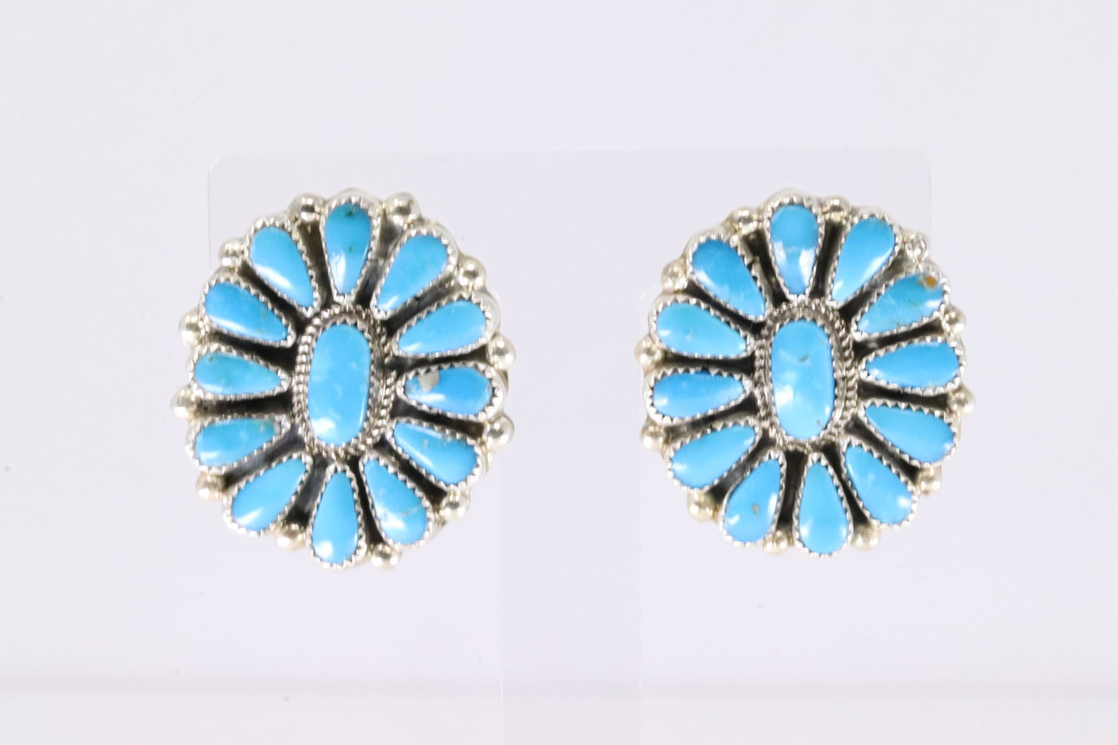 Native America Zuni Sterling Silver Kingman Turquoise Post Earring's By Alicia Wilson. (1 of 4)