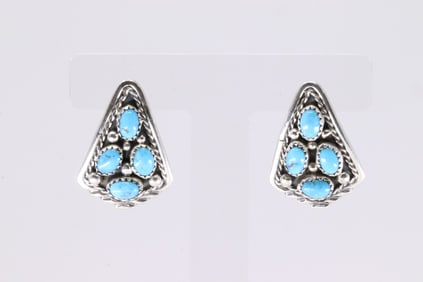 Native America Navajo Sterling Silver Kingman Turquoise Post Earring's By Melvin Chee.