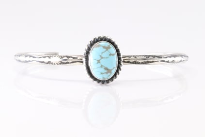 Native America Navajo Sterling Silver Turquoise Bracelet Cuff By Donovan Skeet.