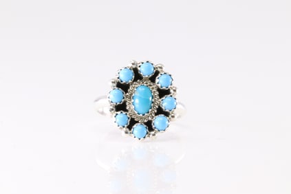 Native America Navajo Sterling Silver Turquoise Ring By NK.