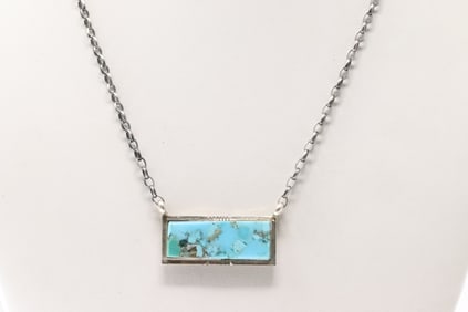 Native America Navajo Sterling Silver Kingman Turquoise Necklace By Steve Francisco.