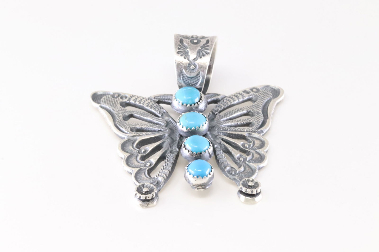 Native America Navajo Sterling Silver Turquoise Butterfly Pendent By Eva & Linberg Billah. (1 of 3)